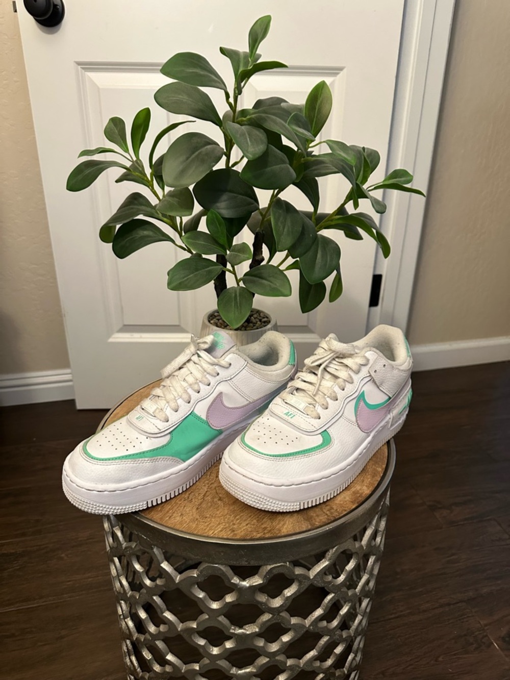 Nike White Sneakers with Mint Green & Lilac Accents